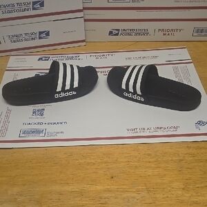 Adidas Black Slides with White Accents